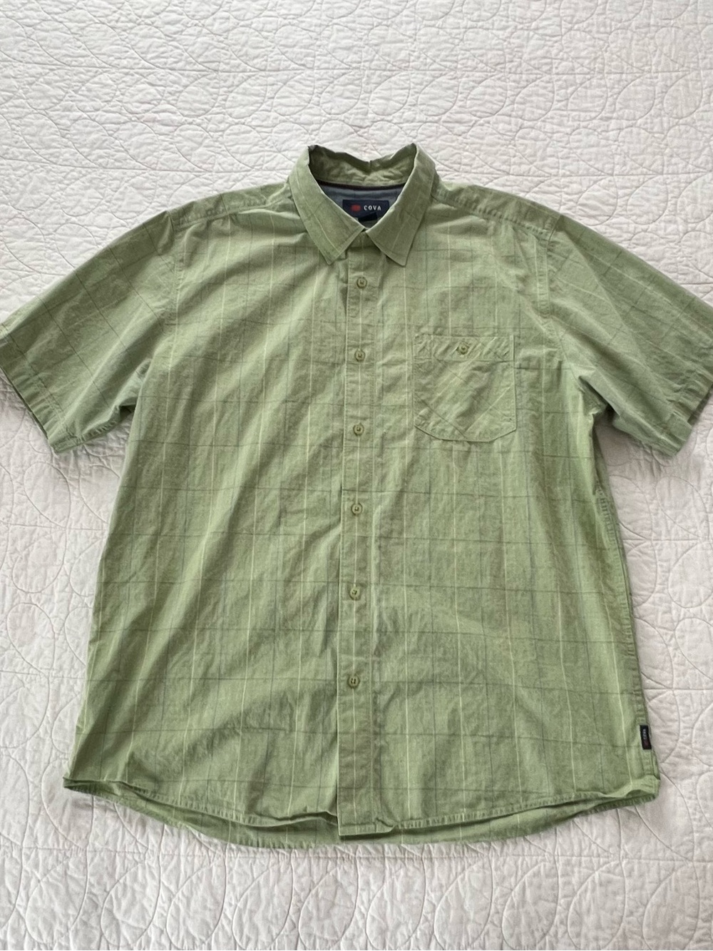 COVA Men’s Green Subtle Plaid 100% Cotton Shirt Coastal California GQ Surfer